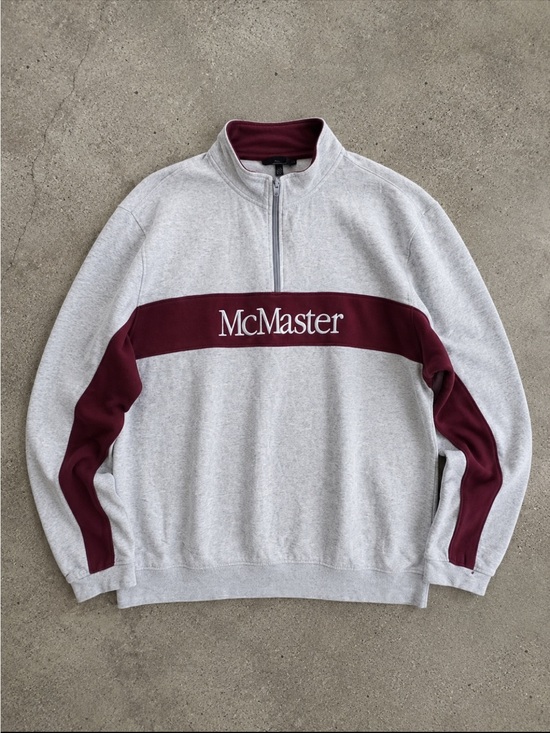 Vintage Other - Y2K McMaster University Unique Wool Quarter Zip Sweatshirt Grey Burgundy XXL